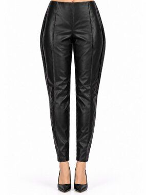 New Directions Women's Black Faux Leather Pants, Petite Medium